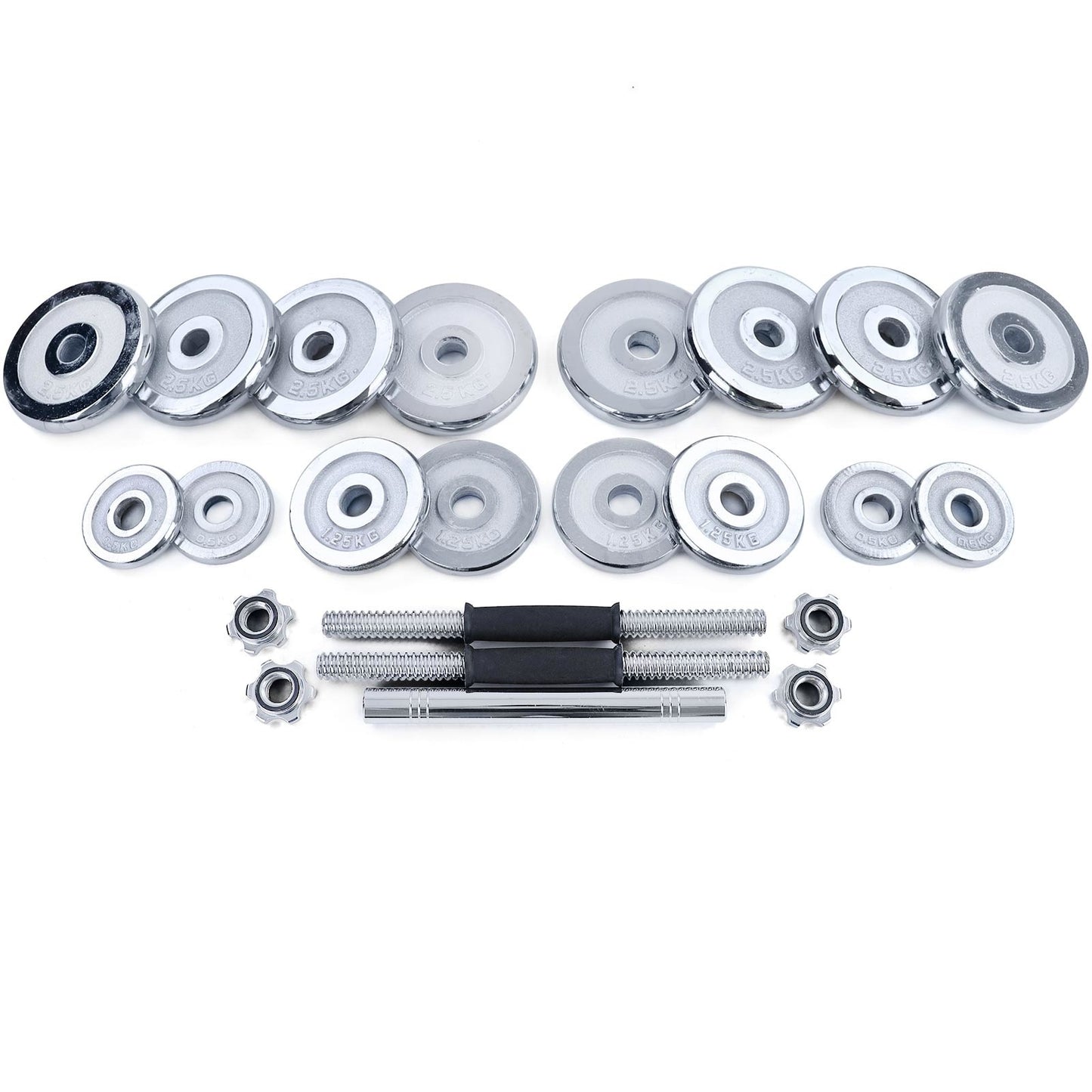 Halterset 30kg - gietijzer - verstelbare dumbbellset - geschikt voor ⌀24 - 26 mm - inclusief koffer - chroom