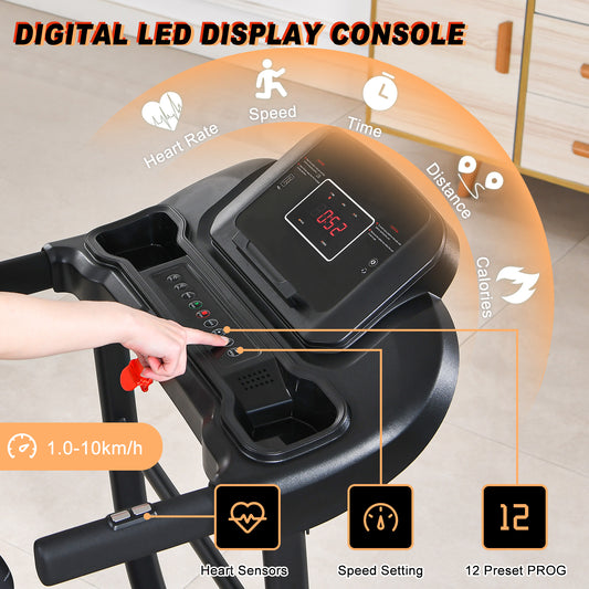 Opvouwbare loopband met hartslagmeting en bluetooth - 12 verschillende trainingsprogramma's - tot 10 km/u
