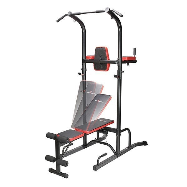 Great Gainz zwarte met rode halterbank multifunctionele sportbank met pull-up bar ideaal voor krachttraining thuisworkout
