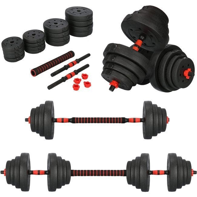 Great Gainz zwarte met rode verstelbare dumbbells gewichtsset 40 kg perfect voor fitness en spieropbouw thuisworkout