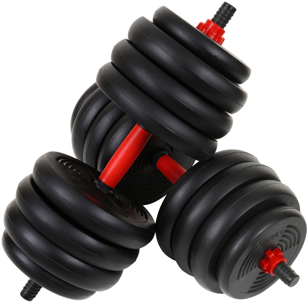 Halterset 40kg - verstelbare dumbbellset met kettlebel - ⌀25 mm - inclusief schroefklemmen - zwart/rood