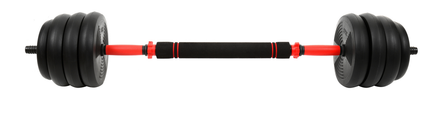 Halterset 40kg - verstelbare dumbbellset met kettlebel - ⌀25 mm - inclusief schroefklemmen - zwart/rood