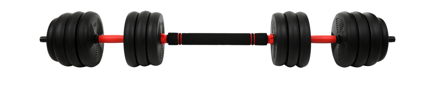 Halterset 40kg - verstelbare dumbbellset met kettlebel - ⌀25 mm - inclusief schroefklemmen - zwart/rood