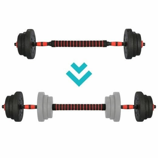 Halterset 40kg - kunststof - verstelbare dumbbellset - ⌀25 mm - inclusief schroefklemmen - zwart/rood