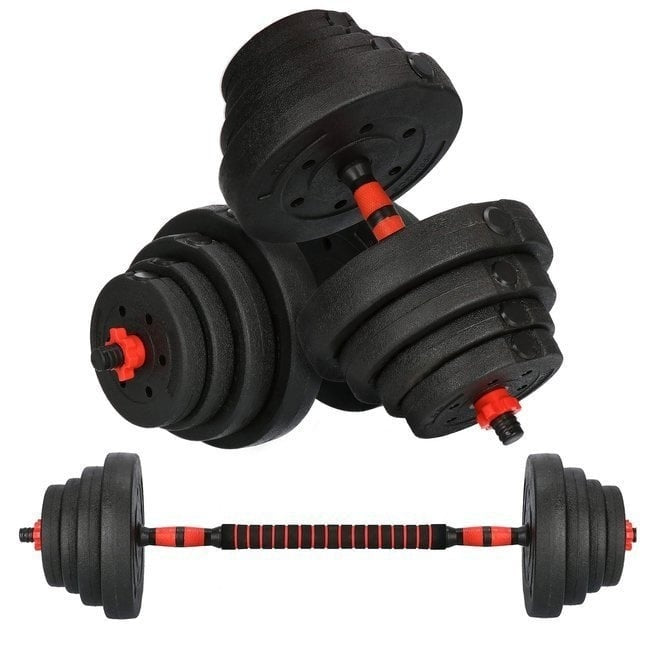 Halterset 40kg - kunststof - verstelbare dumbbellset - ⌀25 mm - inclusief schroefklemmen - zwart/rood