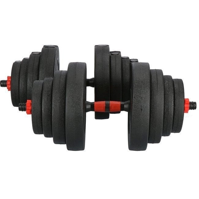 Halterset 40kg - kunststof - verstelbare dumbbellset - ⌀25 mm - inclusief schroefklemmen - zwart/rood