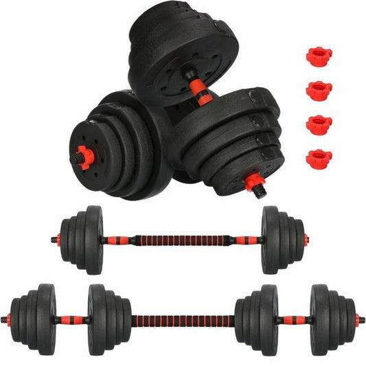 Halterset 40kg - kunststof - verstelbare dumbbellset - ⌀25 mm - inclusief schroefklemmen - zwart/rood