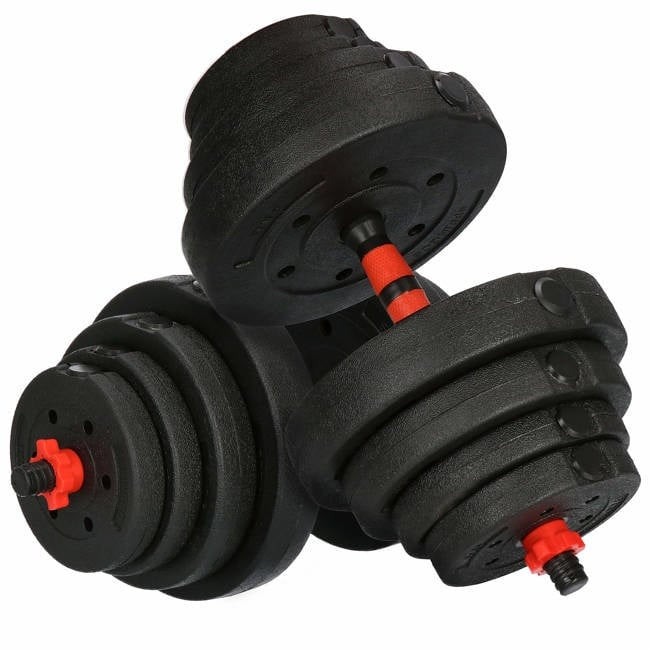 Halterset 40kg - kunststof - verstelbare dumbbellset - ⌀25 mm - inclusief schroefklemmen - zwart/rood