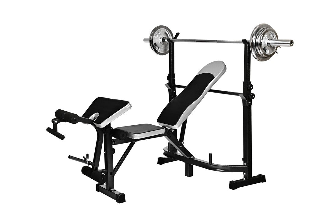 Verstelbare en multifunctionele fitnessbank met arm- en beenspiertrainer - halterbank - 165 x 105 x 120 cm - zwart/grijs