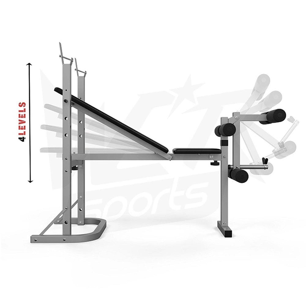 Verstelbare en multifunctionele fitnessbank met arm- en beenspiertrainer - halterbank - 165 x 105 x 120 cm - zwart/grijs