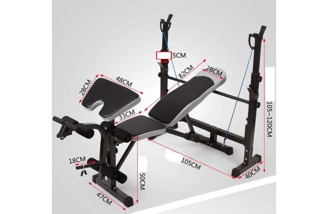 Verstelbare en multifunctionele fitnessbank met arm- en beenspiertrainer - halterbank - 165 x 105 x 120 cm - zwart/grijs