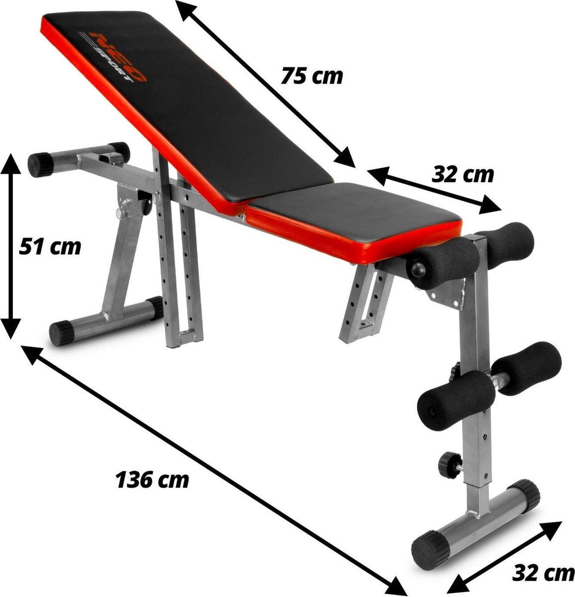 Verstelbare en multifunctionele fitnessbank - halterbank - 136 x 32 x 51 cm