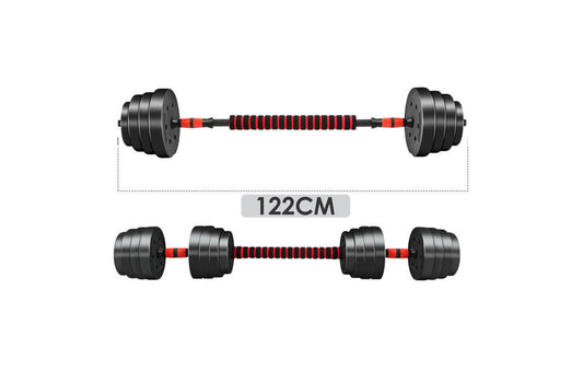 Halterset 30kg - kunststof - verstelbare dumbbellset - ⌀30 mm - inclusief schroefklemmen - zwart/rood