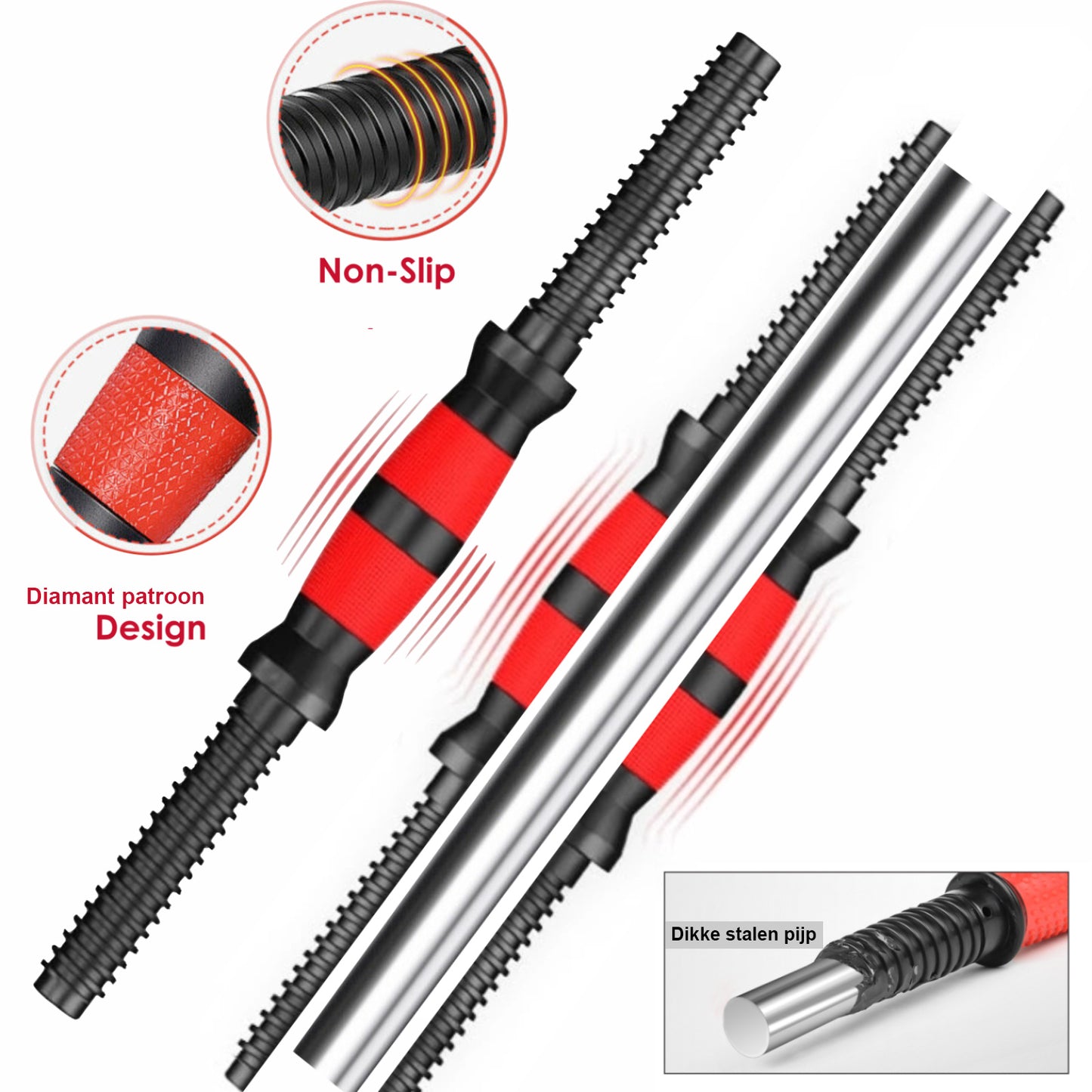 Halterset 30kg - kunststof - verstelbare dumbbellset - ⌀30 mm - inclusief schroefklemmen - zwart/rood