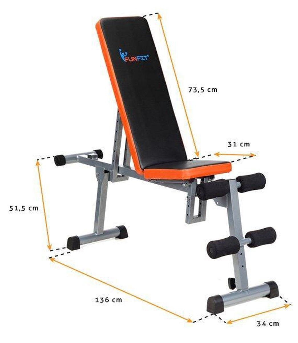 Verstelbare en multifunctionele fitnessbank met antislip handgrepen - halterbank - 136 x 34 x 108 cm