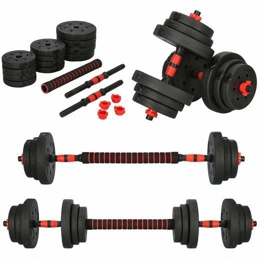 Great Gainz zwarte met rode verstelbare halterset dumbbellset 20 kg met verstelbare gewichten en klemmen thuisworkout