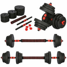 Great Gainz zwarte met rode verstelbare halterset dumbbellset 20 kg met verstelbare gewichten en klemmen thuisworkout