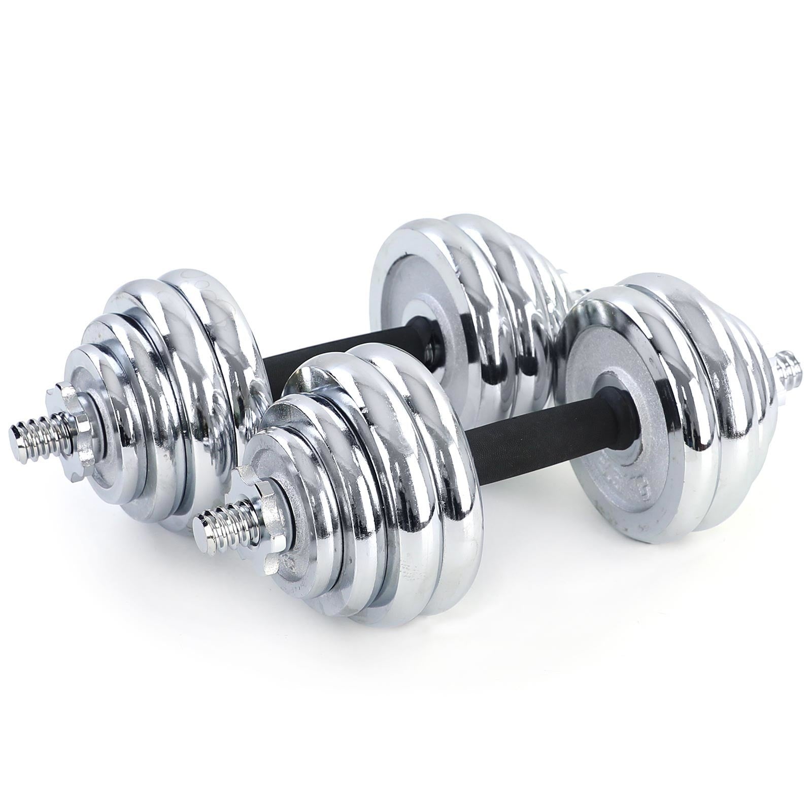 Halterset 30kg - gietijzer - verstelbare dumbbellset - geschikt voor ⌀24 - 26 mm - inclusief koffer - chroom