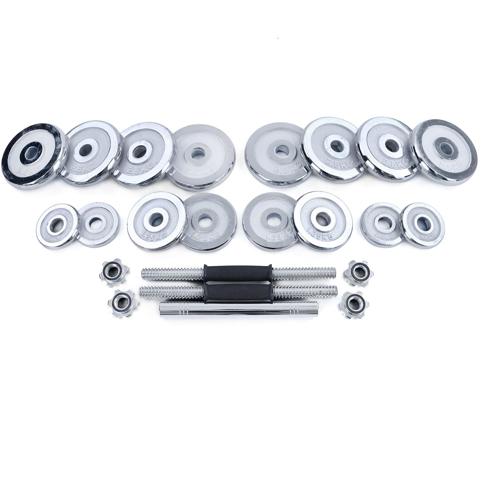 Halterset 30kg - gietijzer - verstelbare dumbbellset - geschikt voor ⌀24 - 26 mm - inclusief koffer - chroom