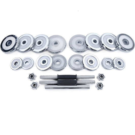 Halterset 30kg - gietijzer - verstelbare dumbbellset - geschikt voor ⌀24 - 26 mm - inclusief koffer - chroom