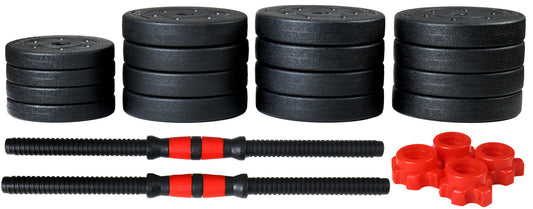 Halterset 50kg - kunststof - verstelbare dumbbellset - ⌀30 mm - inclusief schroefklemmen - zwart/rood