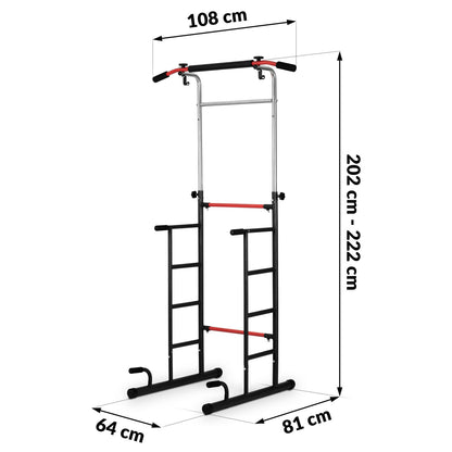 Multifunctionele optrekstang  - pull-up bar - Power Tower - 70 x 108 x tot 222 cm - zwart/rood