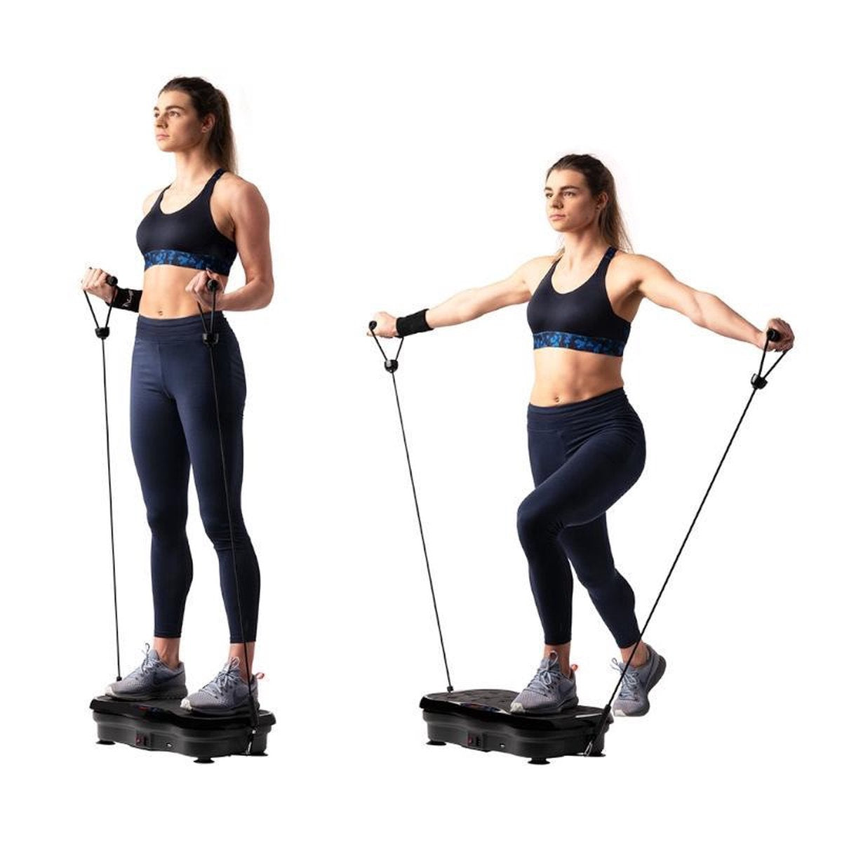 Fitness trilplaat met 2 elastische clip-on trekkoorden en 180 trillingsniveau's inclusief USB-ingang en Bluetooth
