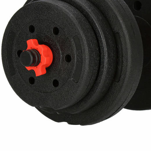 Halterset 20kg - kunststof - verstelbare dumbbellset - ⌀25 mm - inclusief schroefklemmen - zwart/rood