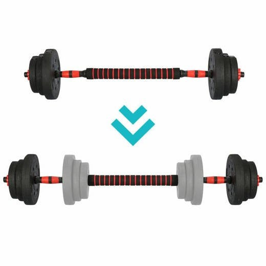 Halterset 20kg - kunststof - verstelbare dumbbellset - ⌀25 mm - inclusief schroefklemmen - zwart/rood