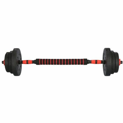 Halterset 20kg - kunststof - verstelbare dumbbellset - ⌀25 mm - inclusief schroefklemmen - zwart/rood