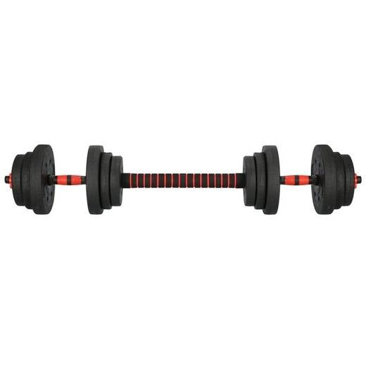 Halterset 20kg - kunststof - verstelbare dumbbellset - ⌀25 mm - inclusief schroefklemmen - zwart/rood