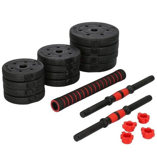 Halterset 20kg - kunststof - verstelbare dumbbellset - ⌀25 mm - inclusief schroefklemmen - zwart/rood