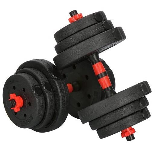 Halterset 20kg - kunststof - verstelbare dumbbellset - ⌀25 mm - inclusief schroefklemmen - zwart/rood