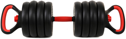 Halterset 40kg - verstelbare dumbbellset met kettlebel - ⌀25 mm - inclusief schroefklemmen - zwart/rood